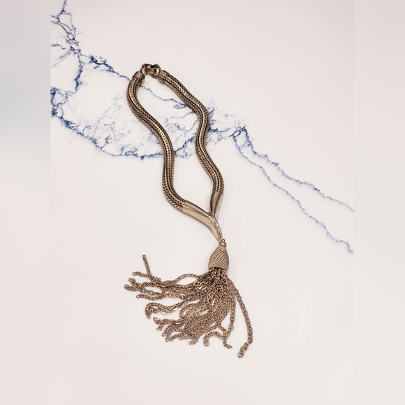 1990s Gold Necklace with Abstract Design and Tassel - Picture 1 of 9